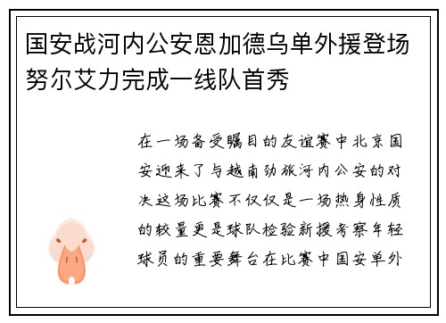 国安战河内公安恩加德乌单外援登场努尔艾力完成一线队首秀